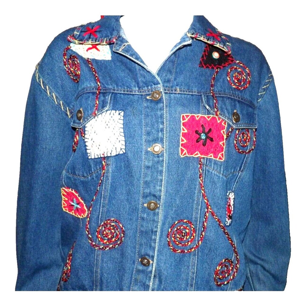 Don't Mess with Texas Denim Jacket Embroidered Jean Coat Embellished Size Medium